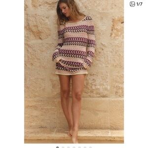 Zara Cream and Purple Wave-Pattern Knit Mini Dress